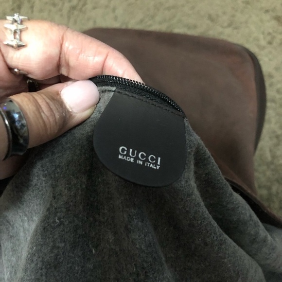 Authentic GUCCI Bamboo Hand Bag Suede 2way Dark Brown + COA - Picture 3 of 12